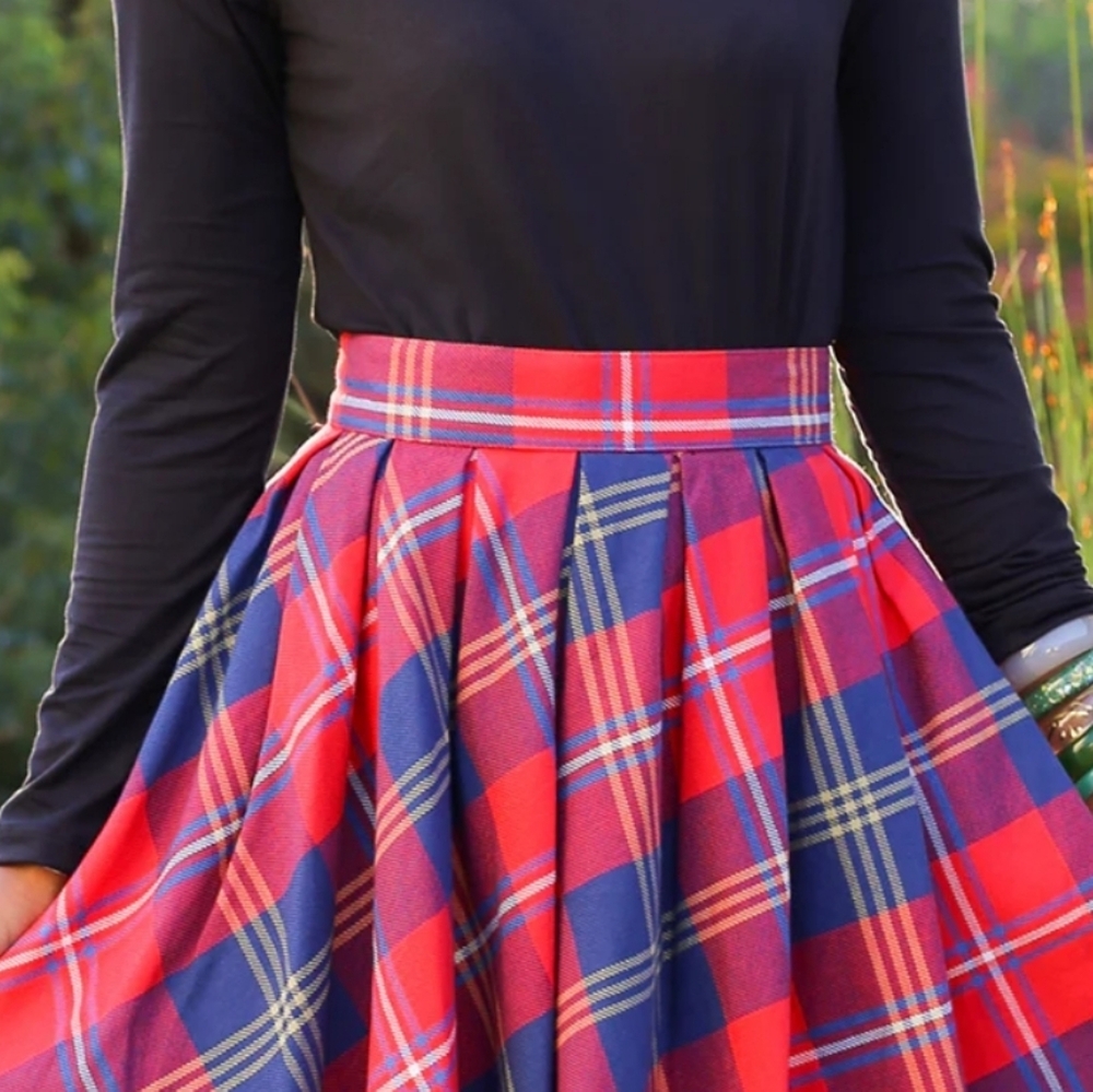 Retrolicious Red Blue Gingham Plaid Skirt With Pockets Retro Pinup
